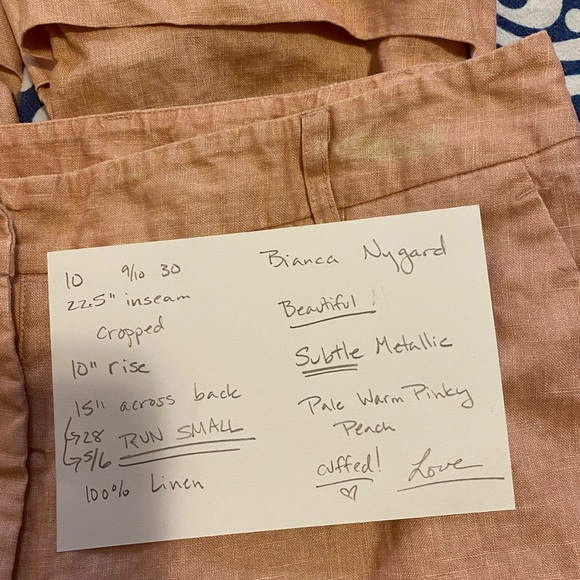 CAPRI!💙👖BIANCA NYGARD CROPS!👖💙10 RUN SMALL BEAUTIFUL METALLIC PEACH PINK EUC - Picture 8 of 16